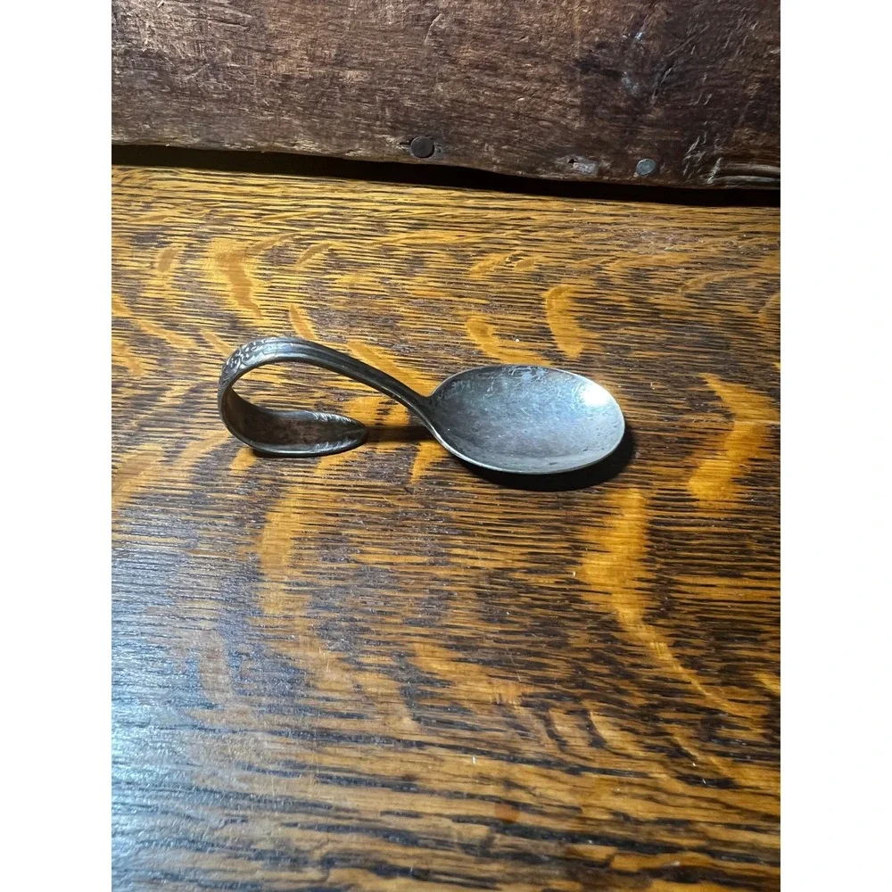 Vintage National Silver Co Loop Handle Baby Spoon Silverplate Ornate Scroll